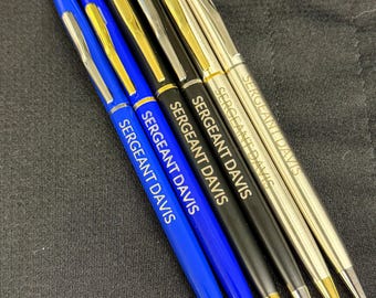 2 Personalized Police Officer Pens - Engraved Metal Cop, Sheriff, State Trooper Pens - ThinLineEngraving