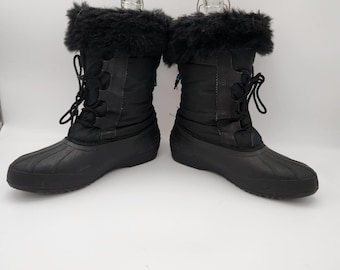 Sorel Snow Boots Womens 11 Black Vintage Kaufman Canada Pac Faux Fur Beaded