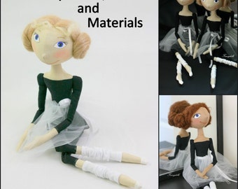 Cloth Doll Making Sewing Kit PATTERN TUTORIAL MATERIALS Little Ballerina diy