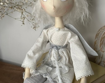 Art Cloth Doll Christmas decor, White Angel, OOAK