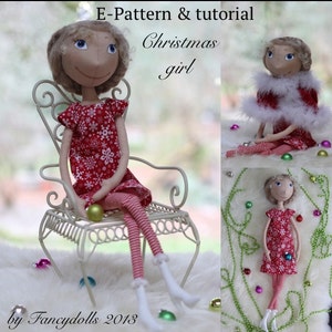Cloth Doll Sewing e-Pattern & Tutorial Christmas Girl PDF DIY image 1