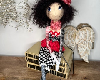 Art Cloth Doll Clown, OOAK, collectible doll, home decor