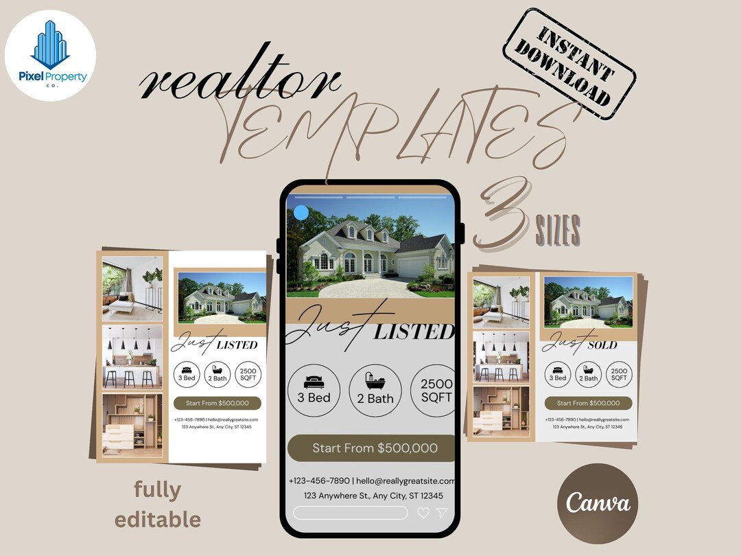 Modern Real Estate Instagram Templates | 15 Canva Realtor Social Media ...