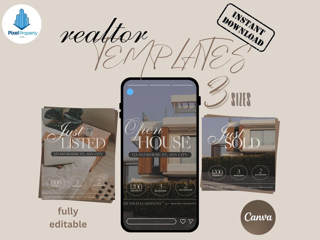 Modern Real Estate Instagram Templates | 15 Canva Realtor Social Media ...
