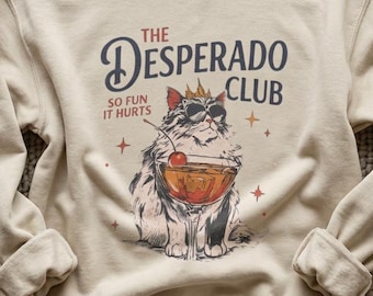 Sudadera con estampado de gato del club Desperado / Ilustración vintage de gato del oeste