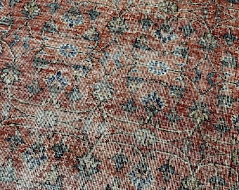 4x7 Vintage Red Floral Rug, Handmade Rug, Turkish rugs, Wool Rug, Living Room Rug, Authentic Turkish Rug, Bedroom Rug, Kitchen rug