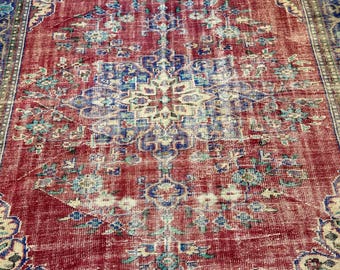 8x10 Oversized Area Rug, Handmade Turkish Vintage Rug, Wool Carpet, Boho Living Room Rug, Rugs for living room