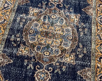 4x7 Vintage Rug, Turkish Rug, Blue Rug, Small Rug, Living Room Rug, Antique Rug, Oushak Rug, Bedroom Rug, Bohemian Rug, 3'9”x6’10”