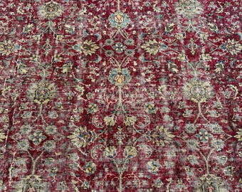 7x10 Vintage Rug, Turkish Rug, Red Rug, Oversized Rug, Living Room Rug, Antique Rug, Oushak Rug, Bedroom Rug, Office Rug, 6'10"x10'5"