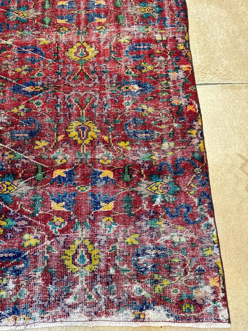 Alfombra Oushak vintage de 6x9, alfombra turca, alfombra de lana vintage, alfombra bohemia para sala de estar, alfombras para sala de estar, alfombra para dormitorio imagen 4