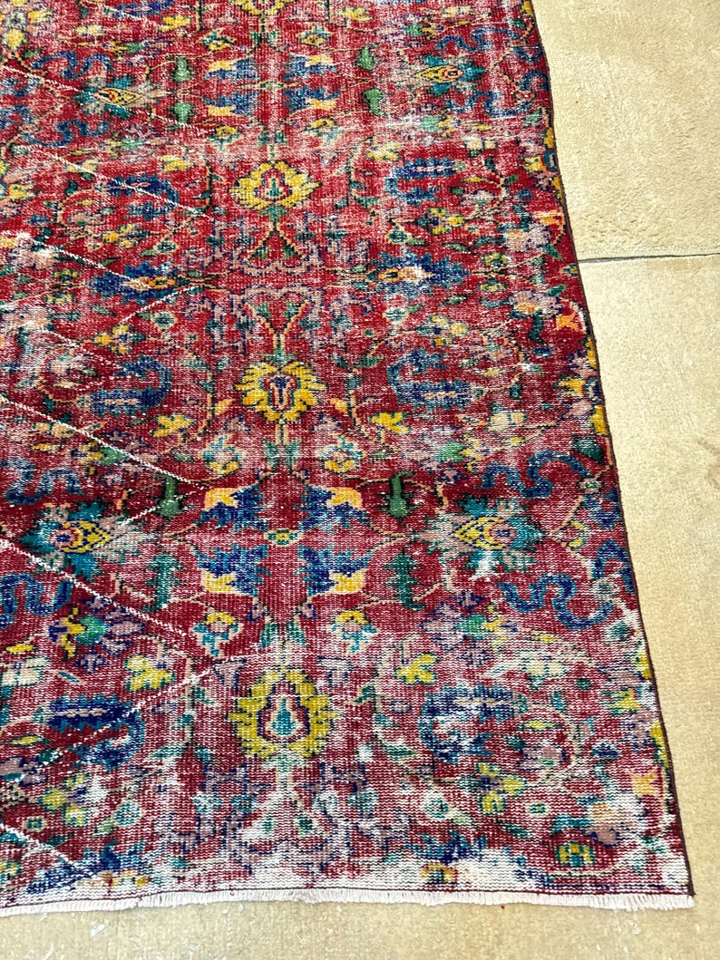 Alfombra Oushak vintage de 6x9, alfombra turca, alfombra de lana vintage, alfombra bohemia para sala de estar, alfombras para sala de estar, alfombra para dormitorio imagen 10