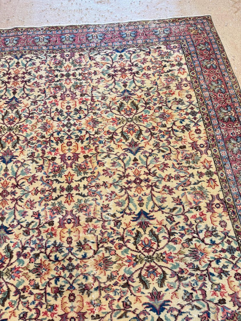 7x10 Vintage Rug, Turkish Rug, Red Rug, Oversized Rug, Living Room Rug, Antique Rug, Oushak Rug, Bedroom Rug, Office Rug, 6'8"x10’ image 12