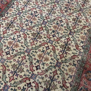 Alfombra Oushak de lana vintage color crema beige de 5x8 pies, alfombra hecha a mano, alfombra turca, alfombra para sala de estar, alfombra bohemia, alfombra para dormitorio. imagen 3