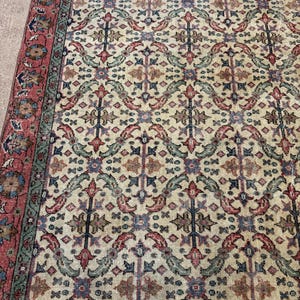 Alfombra Oushak de lana vintage color crema beige de 5x8 pies, alfombra hecha a mano, alfombra turca, alfombra para sala de estar, alfombra bohemia, alfombra para dormitorio. imagen 6
