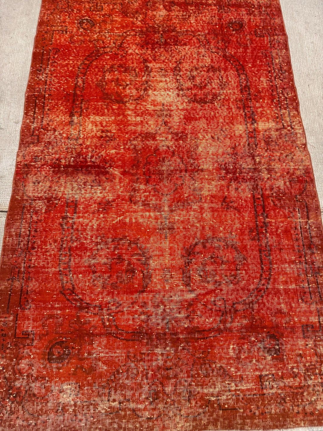 4x6 Overdyed Orange Area Rug – Handmade Turkish Rug, Vintage Wool ...