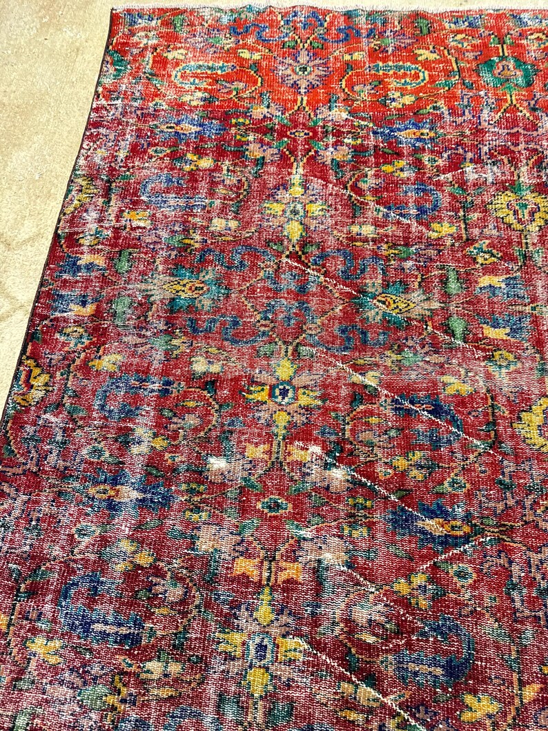 Alfombra Oushak vintage de 6x9, alfombra turca, alfombra de lana vintage, alfombra bohemia para sala de estar, alfombras para sala de estar, alfombra para dormitorio imagen 8