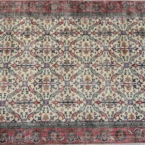 Alfombra Oushak de lana vintage color crema beige de 5x8 pies, alfombra hecha a mano, alfombra turca, alfombra para sala de estar, alfombra bohemia, alfombra para dormitorio. imagen 1