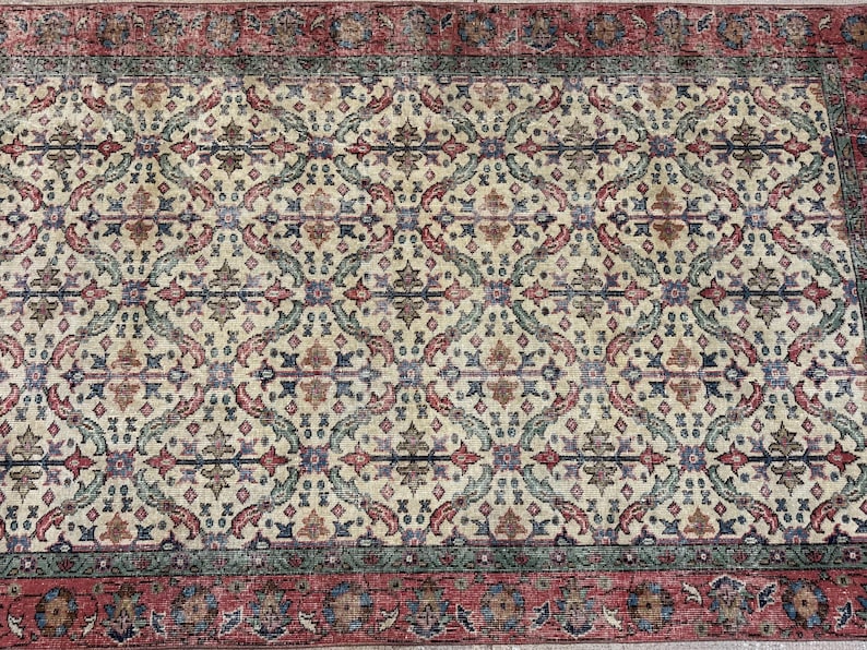 Alfombra Oushak de lana vintage color crema beige de 5x8 pies, alfombra hecha a mano, alfombra turca, alfombra para sala de estar, alfombra bohemia, alfombra para dormitorio. imagen 1