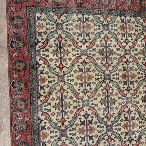 Alfombra Oushak de lana vintage color crema beige de 5x8 pies, alfombra hecha a mano, alfombra turca, alfombra para sala de estar, alfombra bohemia, alfombra para dormitorio. imagen 4