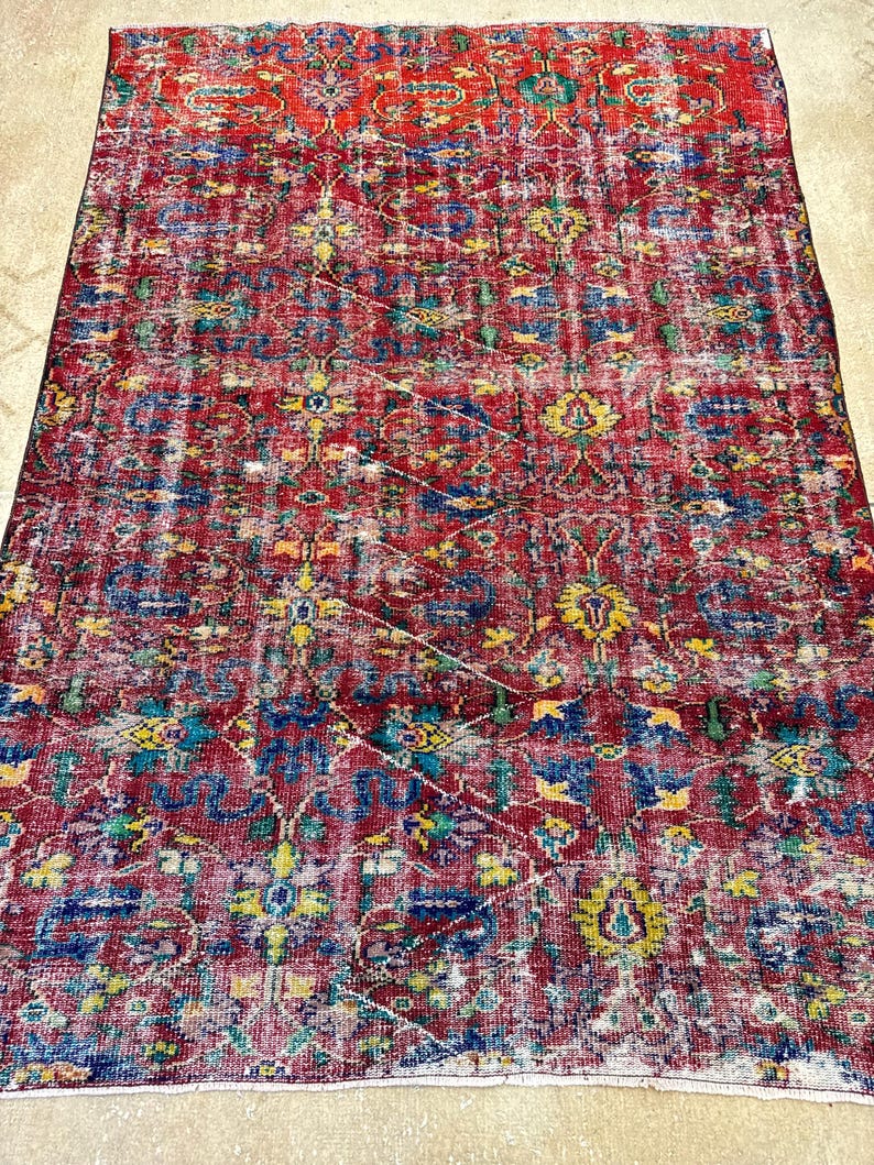Alfombra Oushak vintage de 6x9, alfombra turca, alfombra de lana vintage, alfombra bohemia para sala de estar, alfombras para sala de estar, alfombra para dormitorio imagen 2