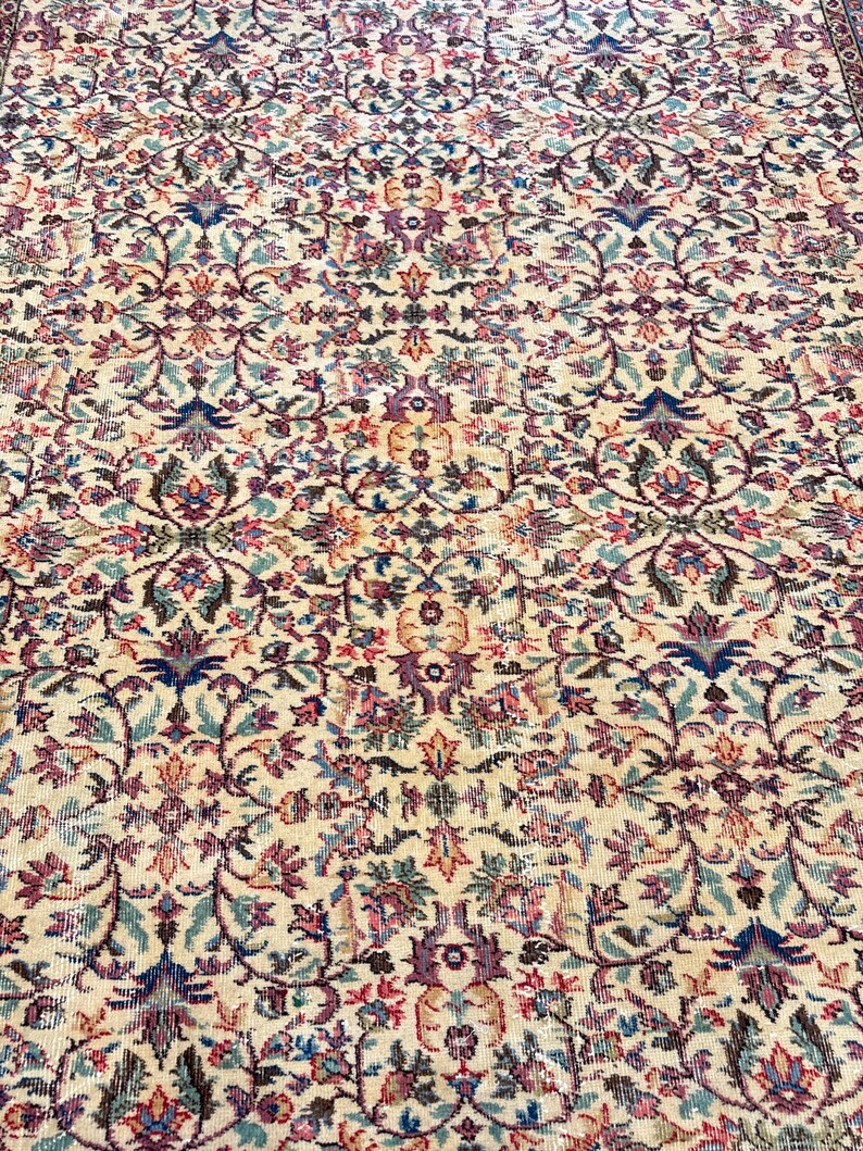 7x10 Vintage Rug, Turkish Rug, Red Rug, Oversized Rug, Living Room Rug, Antique Rug, Oushak Rug, Bedroom Rug, Office Rug, 6'8"x10’ image 6
