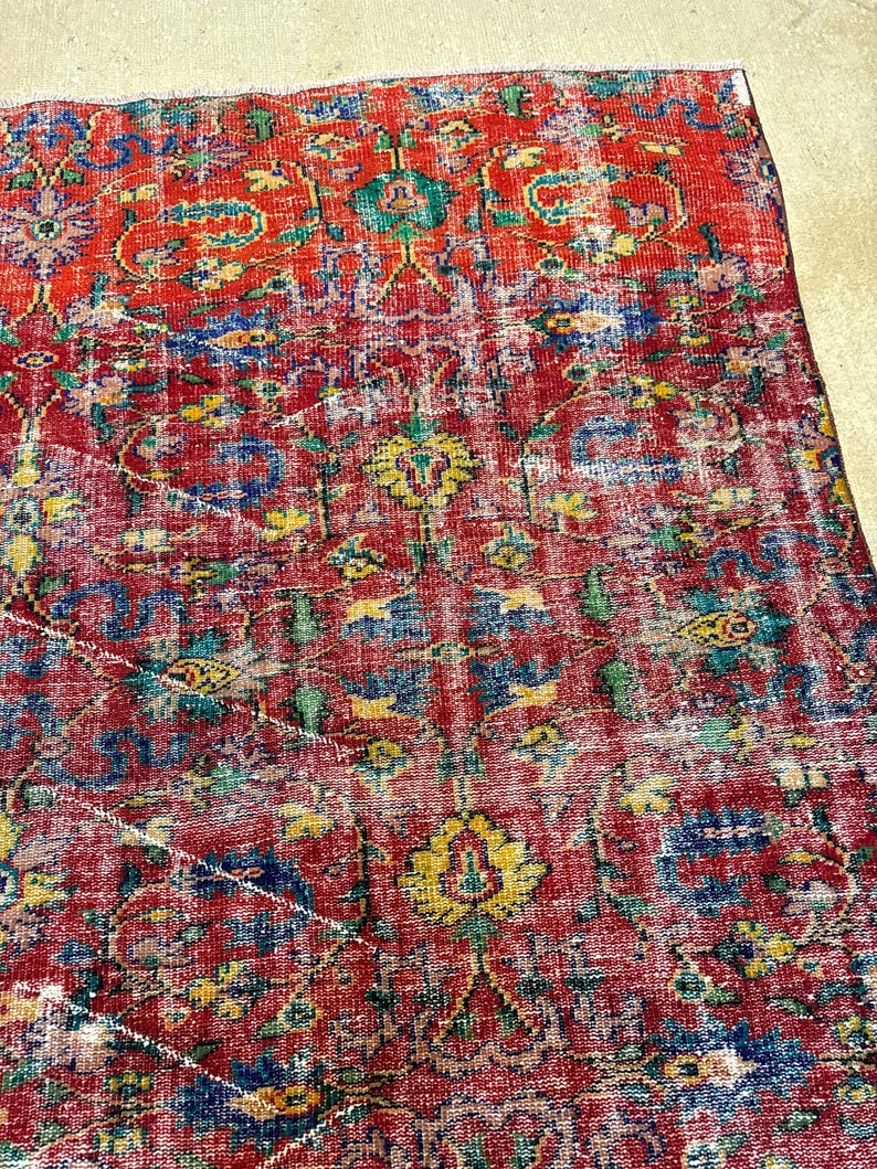 Alfombra Oushak vintage de 6x9, alfombra turca, alfombra de lana vintage, alfombra bohemia para sala de estar, alfombras para sala de estar, alfombra para dormitorio imagen 12