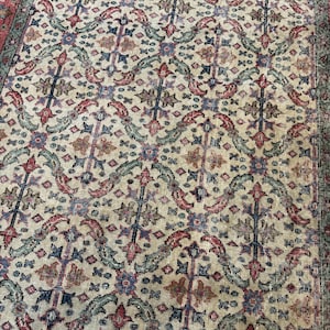Alfombra Oushak de lana vintage color crema beige de 5x8 pies, alfombra hecha a mano, alfombra turca, alfombra para sala de estar, alfombra bohemia, alfombra para dormitorio. imagen 7