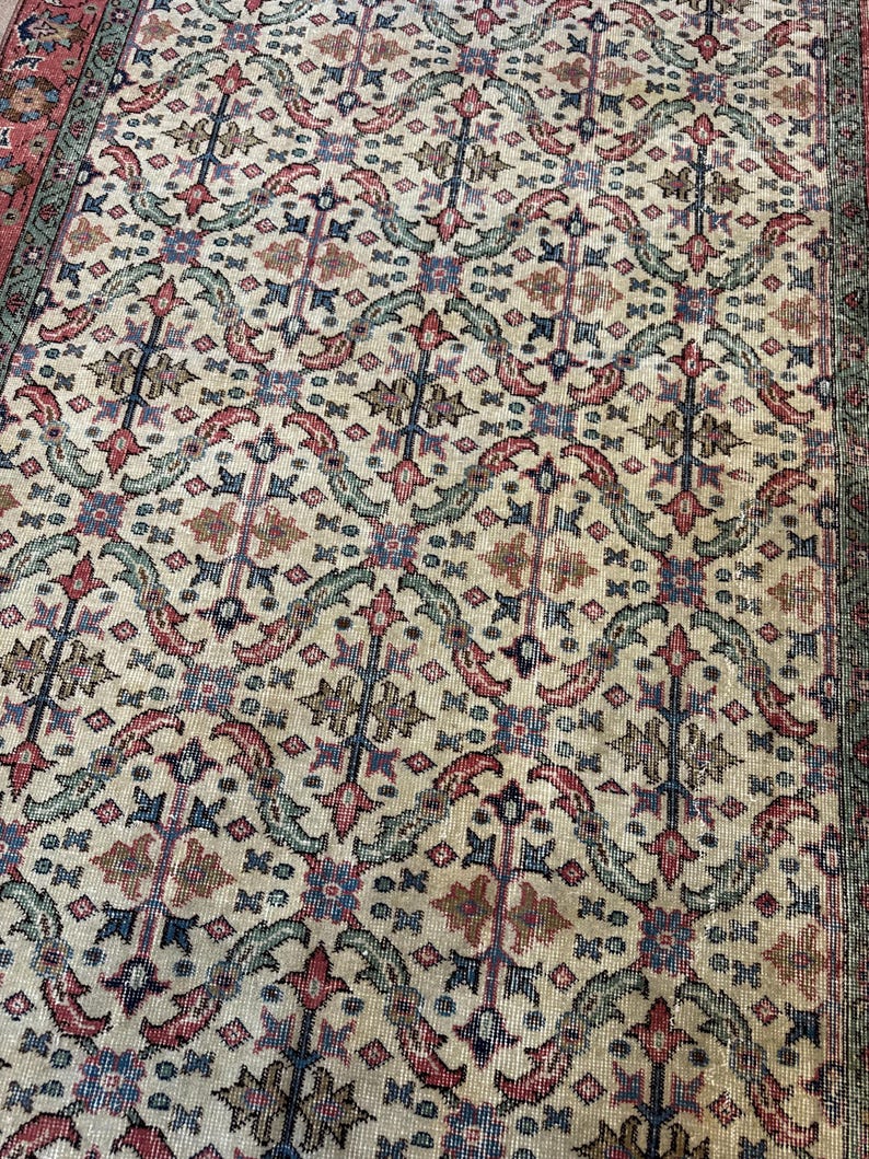 Alfombra Oushak de lana vintage color crema beige de 5x8 pies, alfombra hecha a mano, alfombra turca, alfombra para sala de estar, alfombra bohemia, alfombra para dormitorio. imagen 7