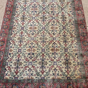 Alfombra Oushak de lana vintage color crema beige de 5x8 pies, alfombra hecha a mano, alfombra turca, alfombra para sala de estar, alfombra bohemia, alfombra para dormitorio. imagen 9