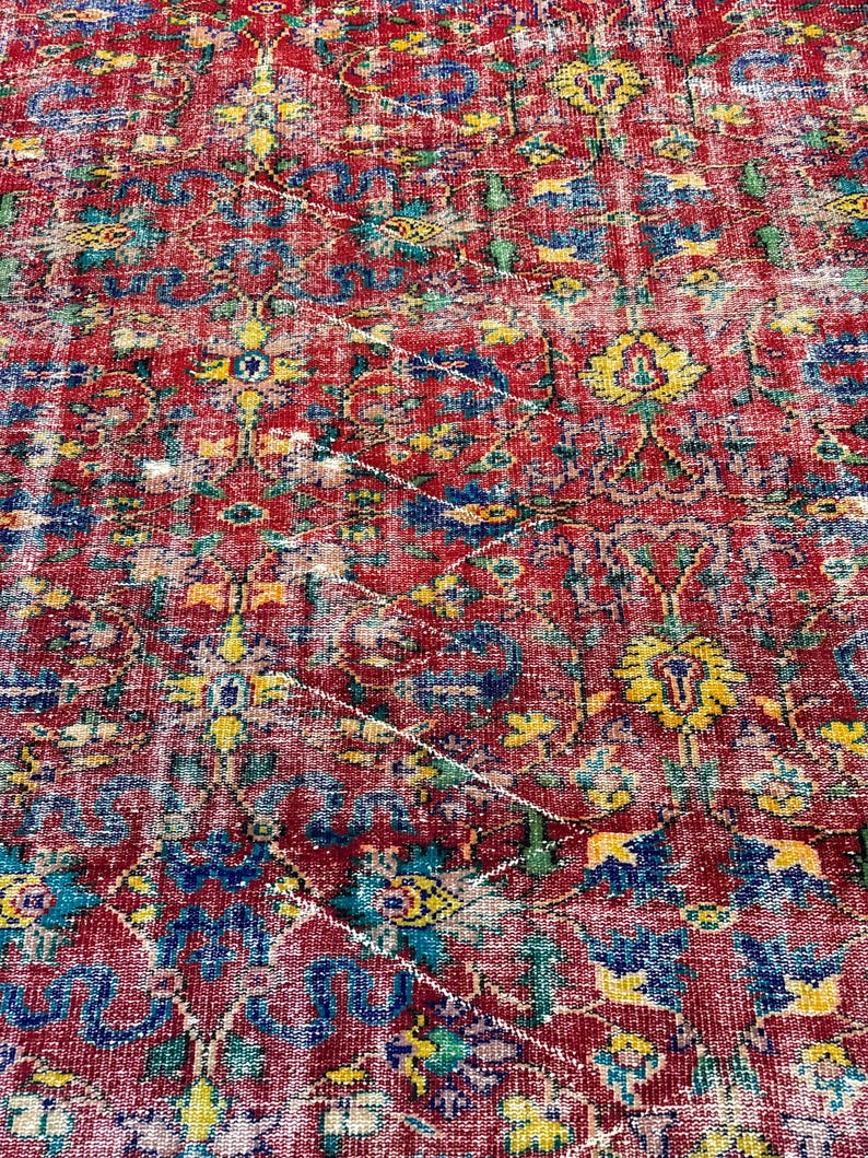Alfombra Oushak vintage de 6x9, alfombra turca, alfombra de lana vintage, alfombra bohemia para sala de estar, alfombras para sala de estar, alfombra para dormitorio imagen 9