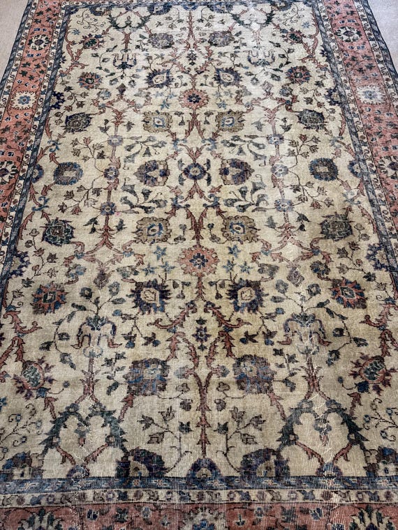 7x10 Vintage Rug, Turkish Rug, Beige Rug, Oversized Rug, Living Room Rug, Anatolian Rug, Oushak Rug, Bedroom Rug, Bohemian Rug, 6'7"x9'10"