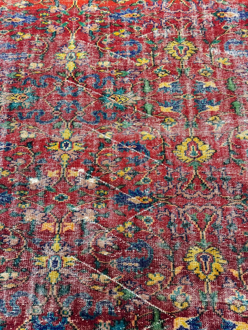 Alfombra Oushak vintage de 6x9, alfombra turca, alfombra de lana vintage, alfombra bohemia para sala de estar, alfombras para sala de estar, alfombra para dormitorio imagen 11