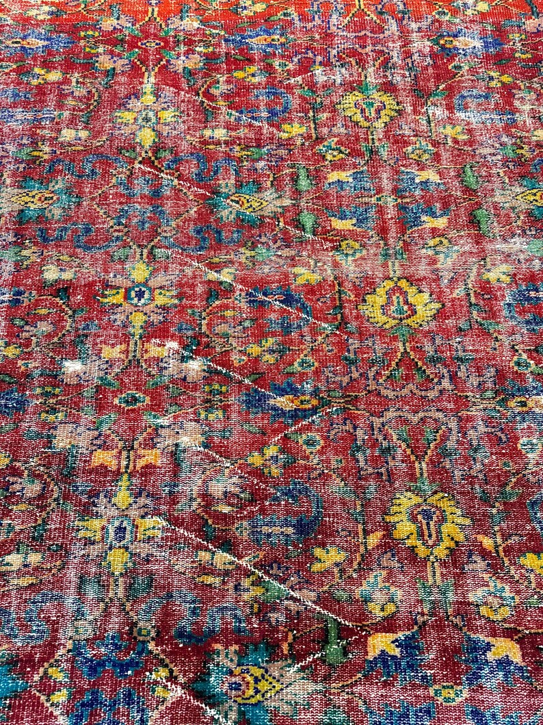 Alfombra Oushak vintage de 6x9, alfombra turca, alfombra de lana vintage, alfombra bohemia para sala de estar, alfombras para sala de estar, alfombra para dormitorio imagen 5