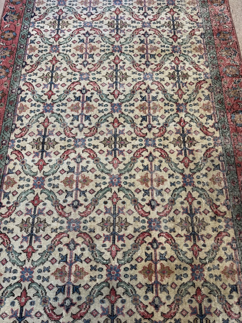 Alfombra Oushak de lana vintage color crema beige de 5x8 pies, alfombra hecha a mano, alfombra turca, alfombra para sala de estar, alfombra bohemia, alfombra para dormitorio. imagen 5