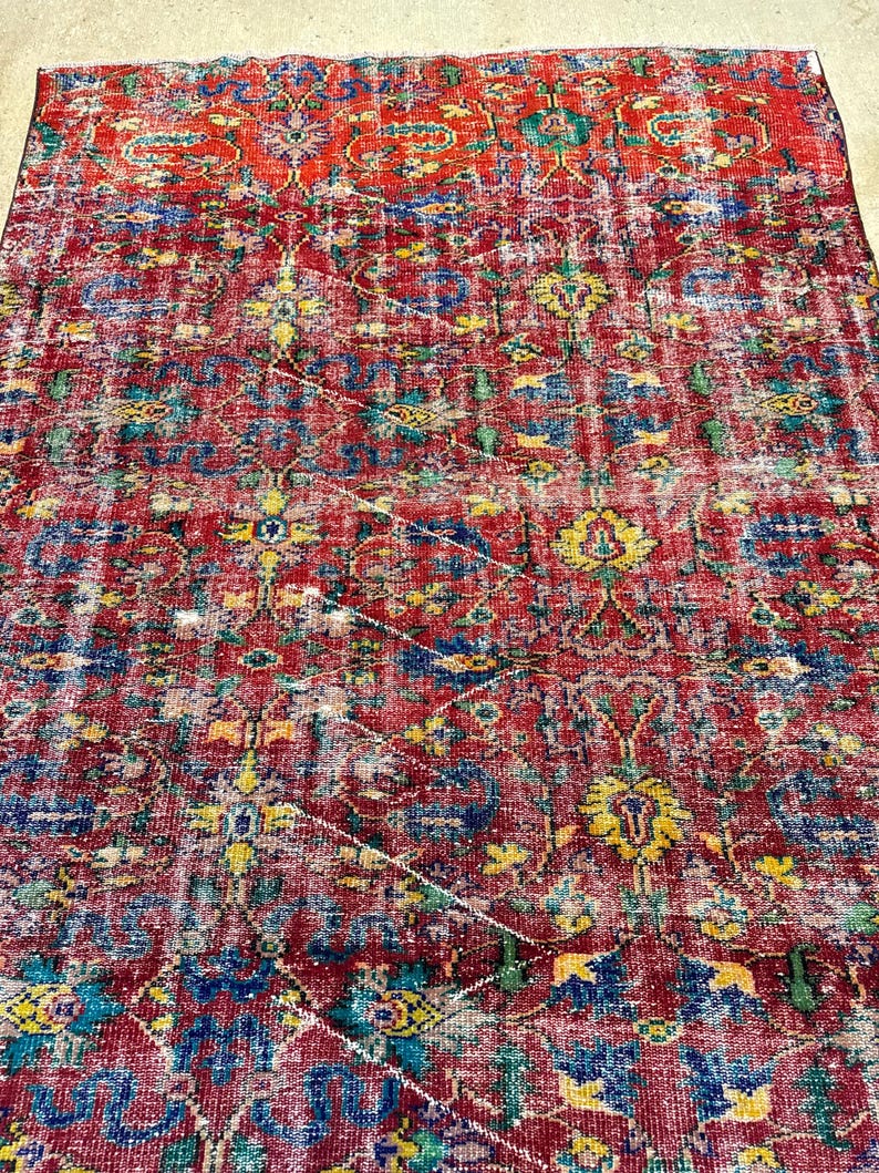 Alfombra Oushak vintage de 6x9, alfombra turca, alfombra de lana vintage, alfombra bohemia para sala de estar, alfombras para sala de estar, alfombra para dormitorio imagen 14