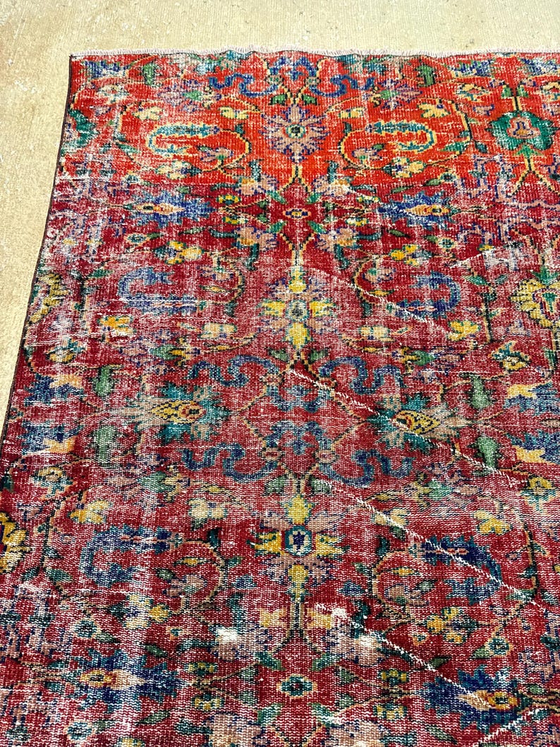 Alfombra Oushak vintage de 6x9, alfombra turca, alfombra de lana vintage, alfombra bohemia para sala de estar, alfombras para sala de estar, alfombra para dormitorio imagen 13