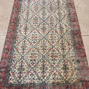 Alfombra Oushak de lana vintage color crema beige de 5x8 pies, alfombra hecha a mano, alfombra turca, alfombra para sala de estar, alfombra bohemia, alfombra para dormitorio. imagen 10