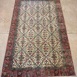 Alfombra Oushak de lana vintage color crema beige de 5x8 pies, alfombra hecha a mano, alfombra turca, alfombra para sala de estar, alfombra bohemia, alfombra para dormitorio. imagen 2