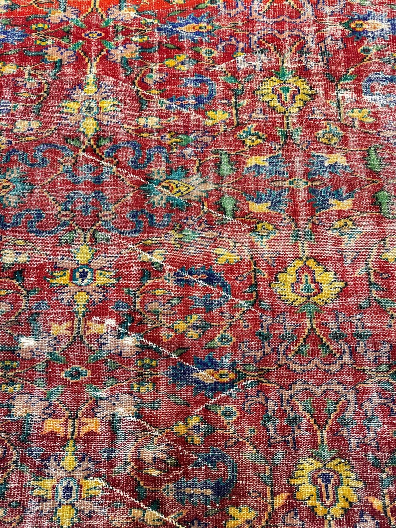 Alfombra Oushak vintage de 6x9, alfombra turca, alfombra de lana vintage, alfombra bohemia para sala de estar, alfombras para sala de estar, alfombra para dormitorio imagen 6