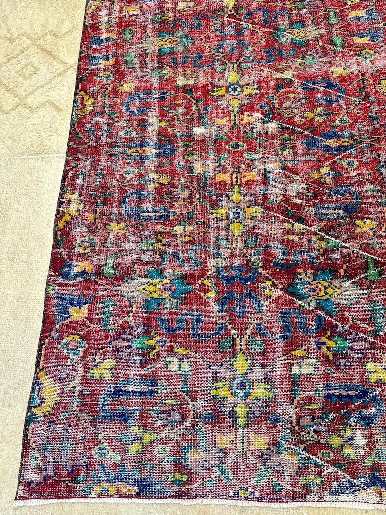 Alfombra Oushak vintage de 6x9, alfombra turca, alfombra de lana vintage, alfombra bohemia para sala de estar, alfombras para sala de estar, alfombra para dormitorio imagen 3