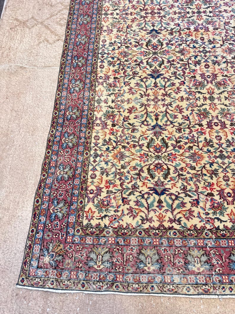 7x10 Vintage Rug, Turkish Rug, Red Rug, Oversized Rug, Living Room Rug, Antique Rug, Oushak Rug, Bedroom Rug, Office Rug, 6'8"x10’ image 9