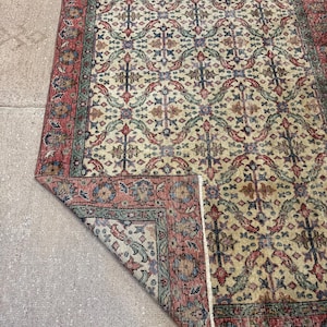 Alfombra Oushak de lana vintage color crema beige de 5x8 pies, alfombra hecha a mano, alfombra turca, alfombra para sala de estar, alfombra bohemia, alfombra para dormitorio. imagen 11