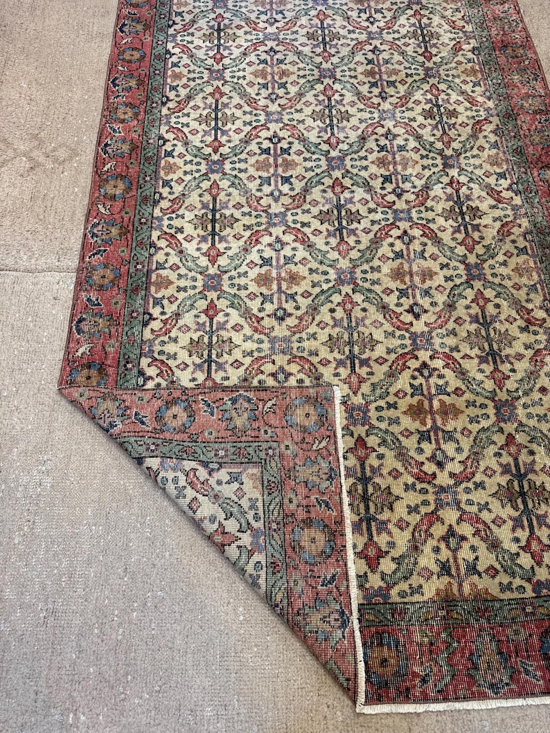 Alfombra Oushak de lana vintage color crema beige de 5x8 pies, alfombra hecha a mano, alfombra turca, alfombra para sala de estar, alfombra bohemia, alfombra para dormitorio. imagen 11
