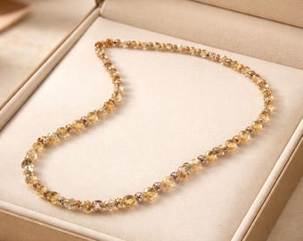 High-quality natural citrine quartz necklace, elegant women's necklace and bracelet set, minimal steel jewelry gift | Natural citrine quarz