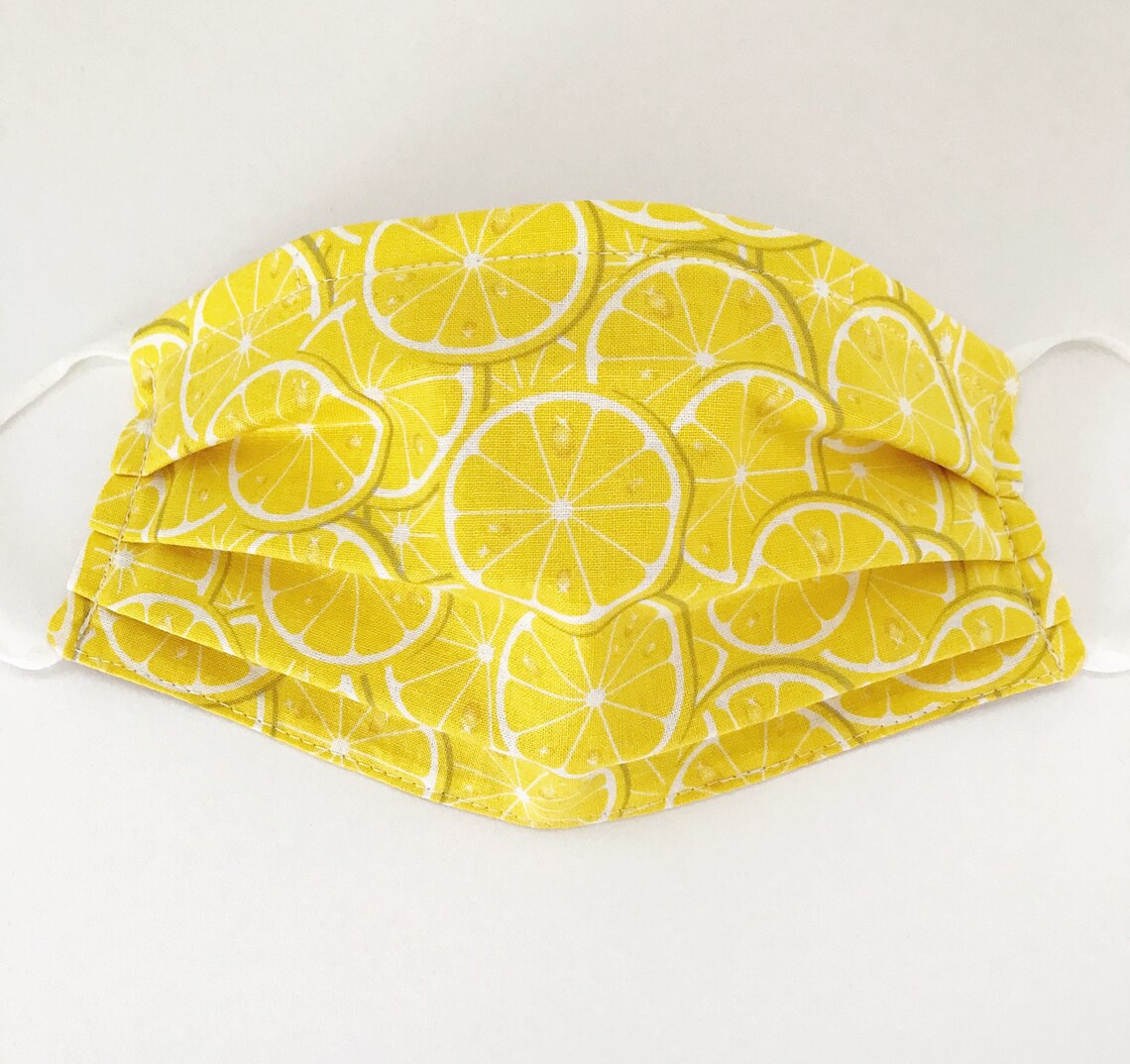 Lemon Print Face Mask Lemon Mask Adjustable Face Mask Etsy