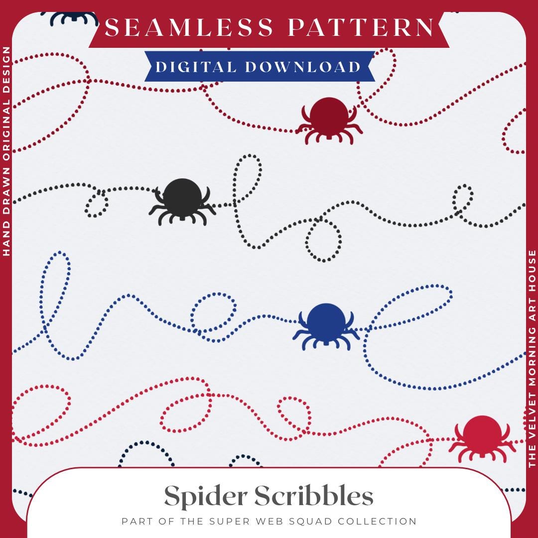 Spidey Scribbles Seamless Pattern, Red Blue Spider Web, Kids PNG ...