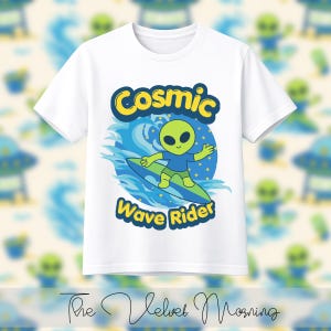 Cosmic Wave Rider Alien Surfing PNG, Retro Space Surfer T-shirt Graphic (Sublimation Design)