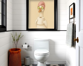 Funny Spa Goose Art Print: Whimsical Bathroom Decor (Digital Download)