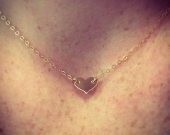 14K Gold-filled or Sterling Silver Heart Necklace/Choker Small, Tiny, Petite, & Elegant!!