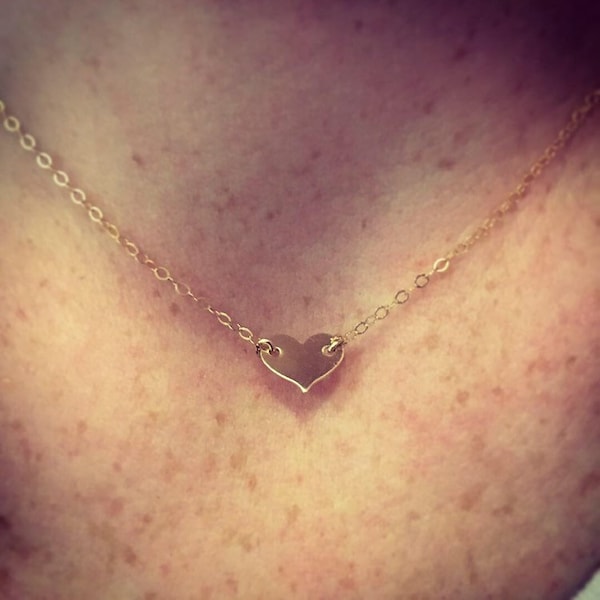 14K Gold-filled or Sterling Silver Heart Necklace/Choker Small, Tiny, Petite, & Elegant!!